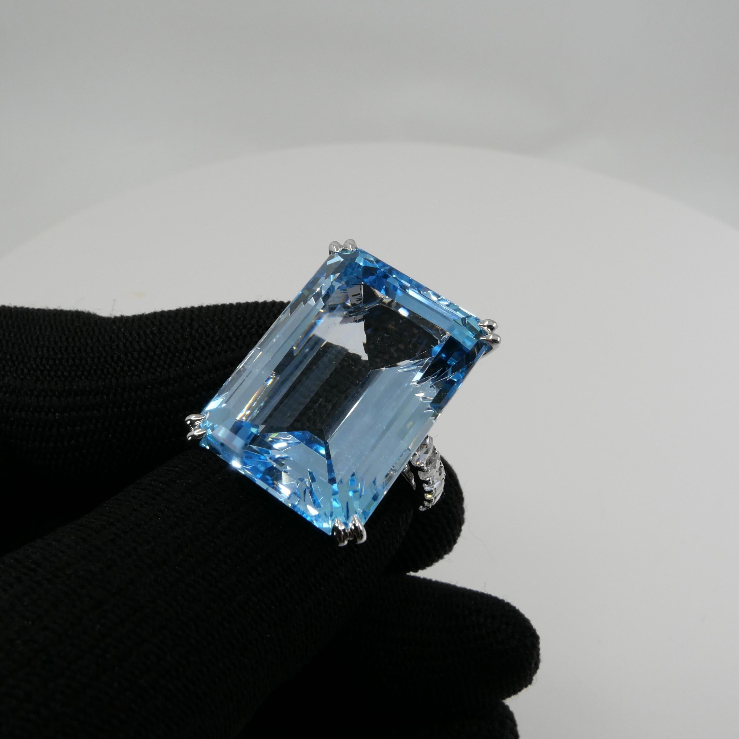 62 Cts Step Cut Blue Topaz & Rose Cut Diamond Cocktail Ring, Substantial For Sale 4