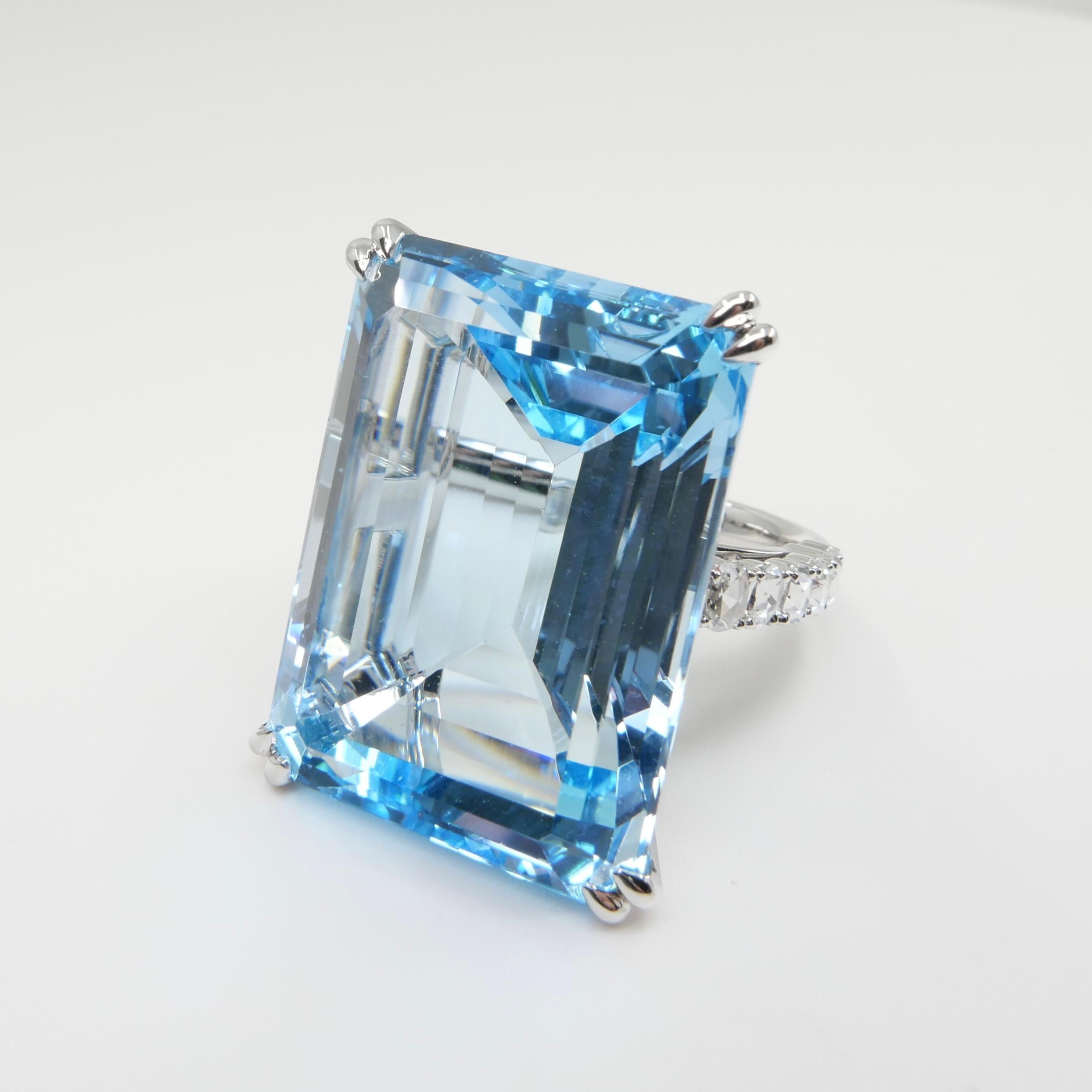 62 Cts Step Cut Blue Topaz & Rose Cut Diamond Cocktail Ring, Substantial For Sale 5