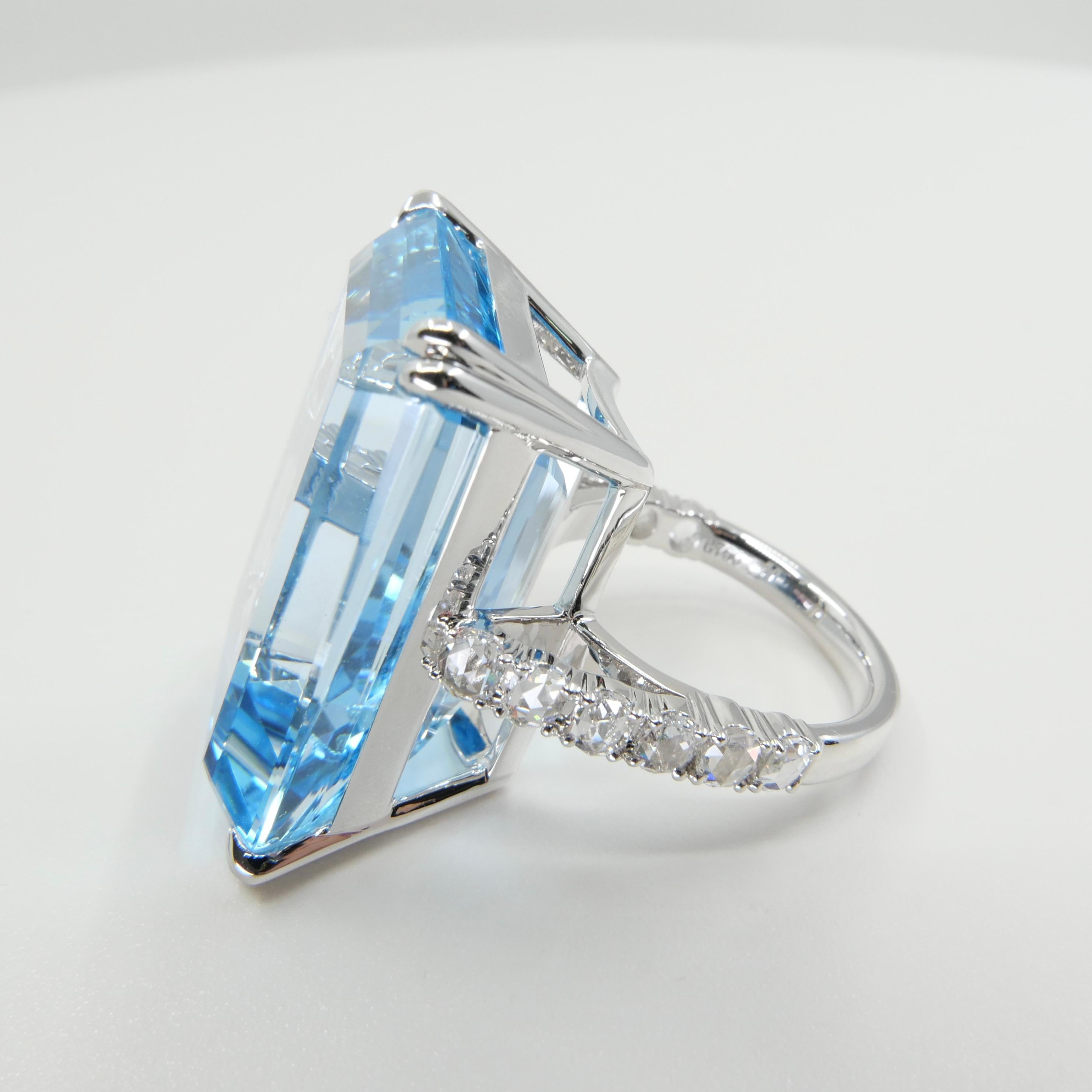 62 Cts Step Cut Blue Topaz & Rose Cut Diamond Cocktail Ring, Substantial For Sale 6