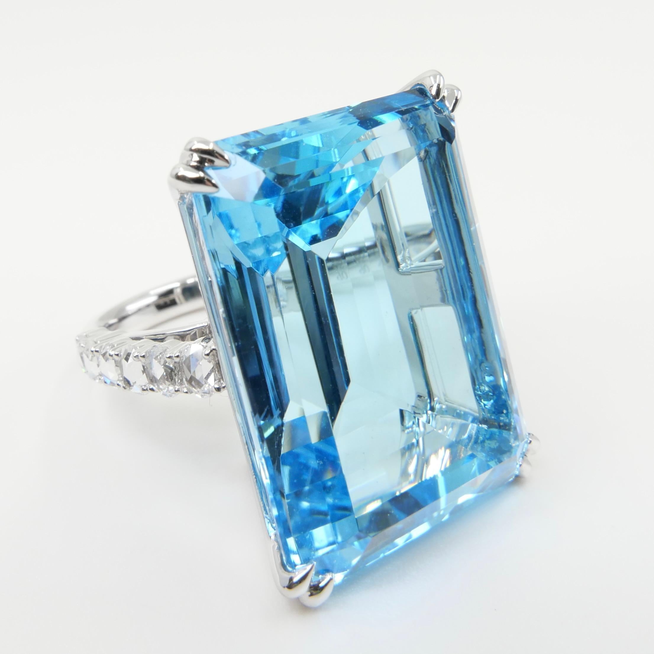62 Cts Step Cut Blue Topaz & Rose Cut Diamond Cocktail Ring, Substantial For Sale 9