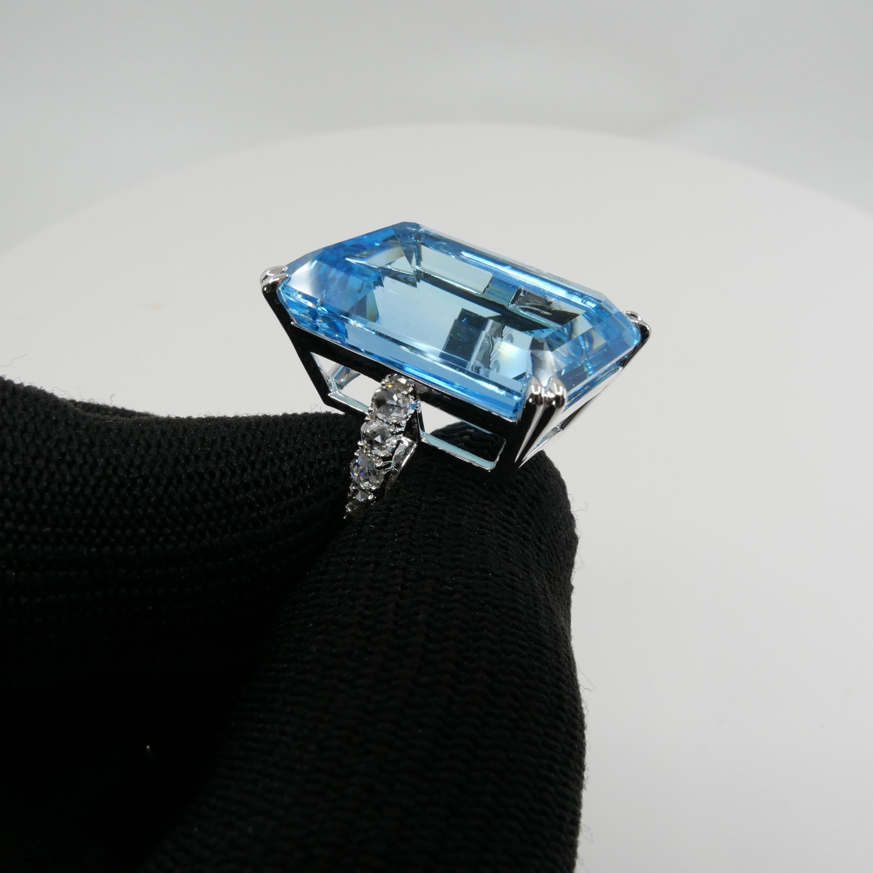 62 Cts Step Cut Blue Topaz & Rose Cut Diamond Cocktail Ring, Substantial For Sale 1