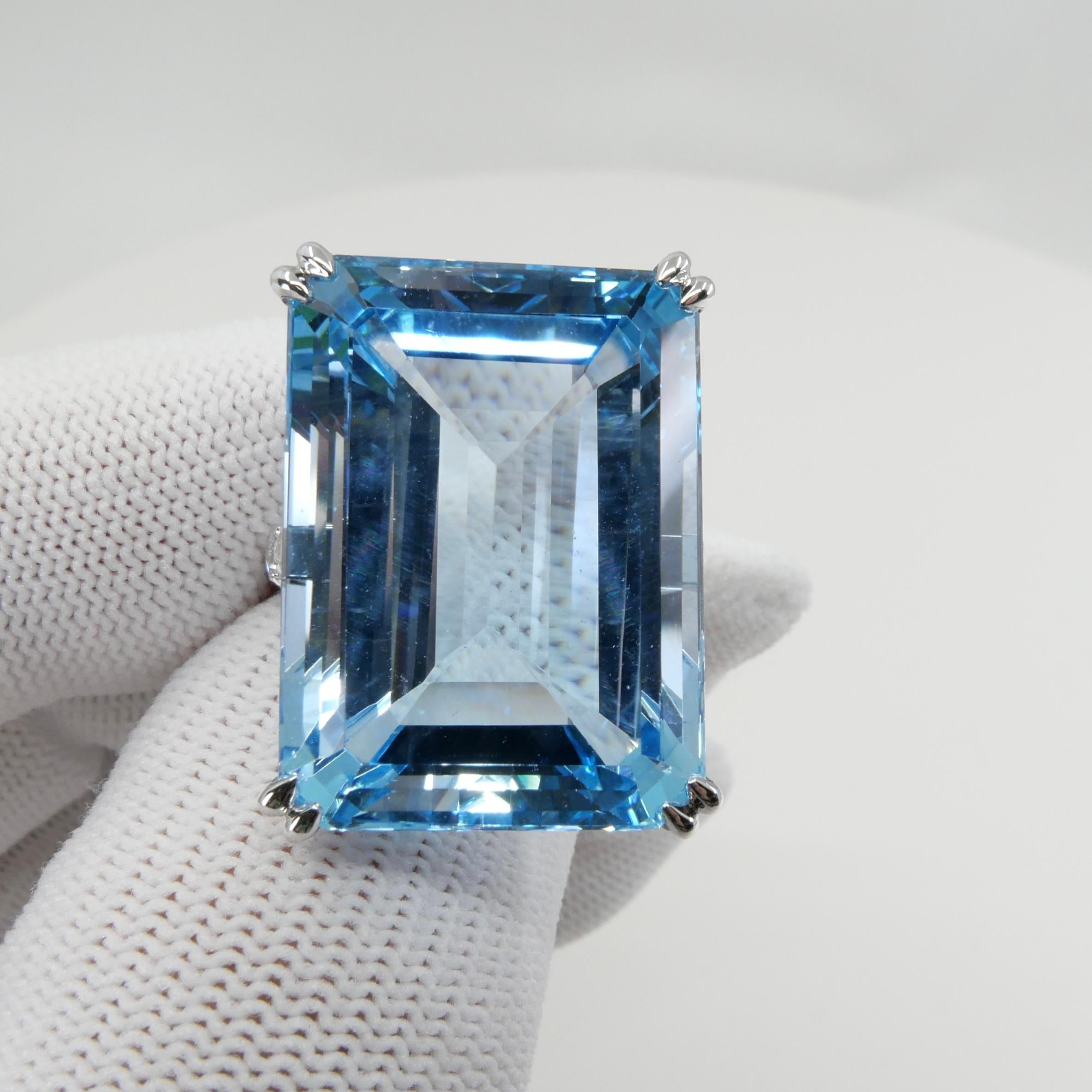 62 Cts Step Cut Blue Topaz & Rose Cut Diamond Cocktail Ring, Substantial For Sale 3