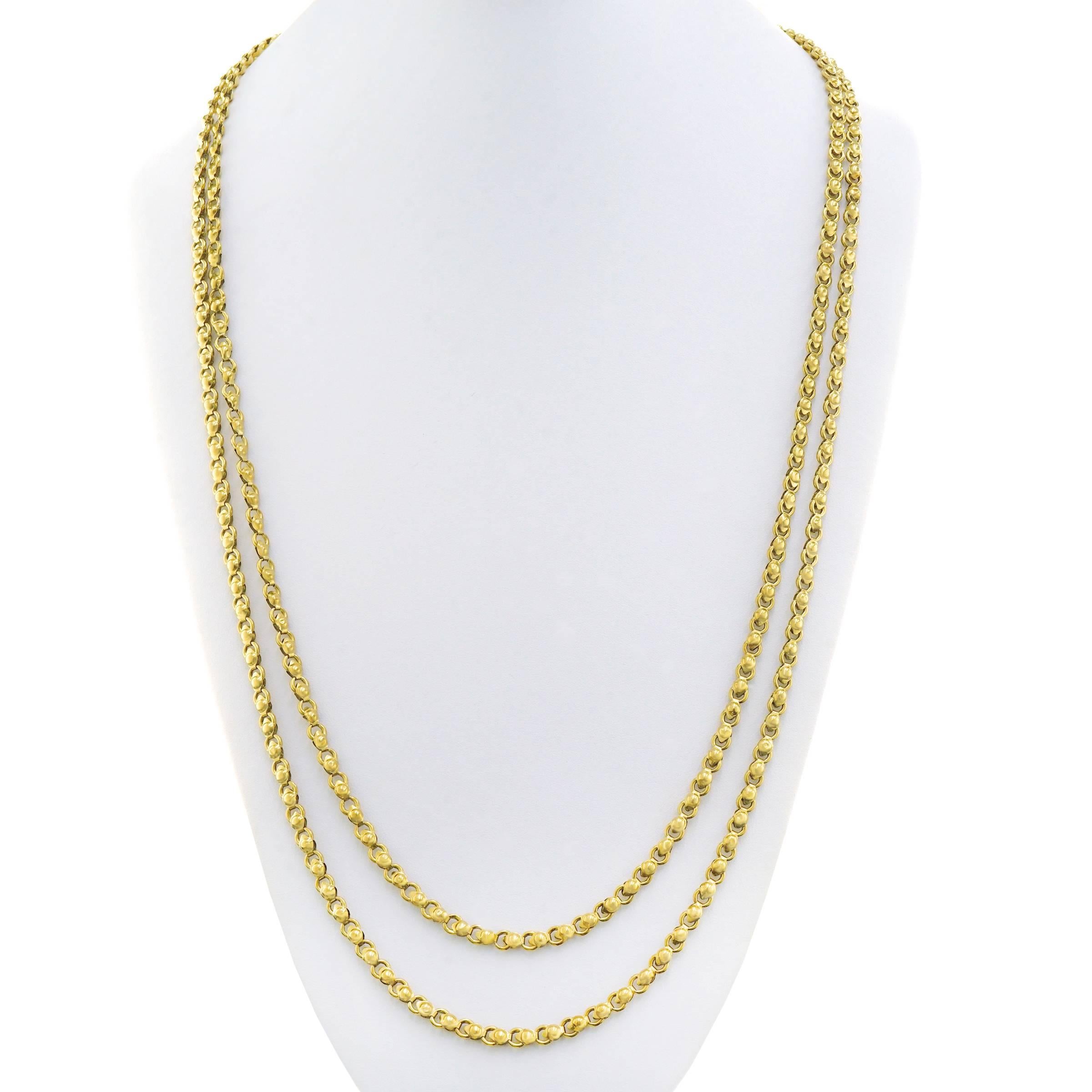 62 Inch Antique French Gold Chain Necklace In Excellent Condition In Litchfield, CT