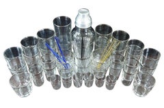 62 Piece Lot of Art Deco Radio Bar Glassware Platinum Lined Barware Set Antique