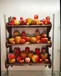58 Vintage Folk Art Hand Painted Apple Collection and Display, Circa 1890-1950