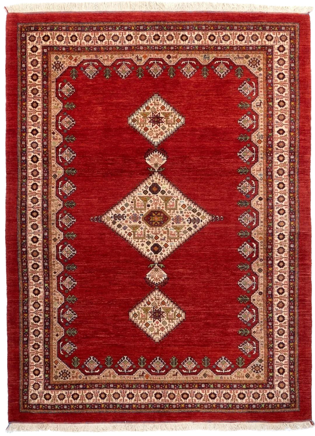 6'2" x 8'3" Hand-Knotted Turkish Qashqai Wool Rug – Red Tribal Medallion Design