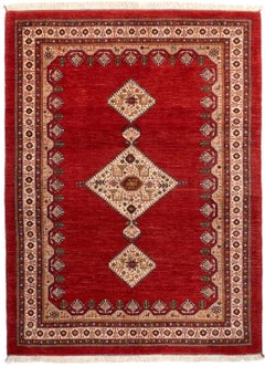6'2" x 8'3" Hand-Knotted Turkish Qashqai Wool Rug – Red Tribal Medallion Design