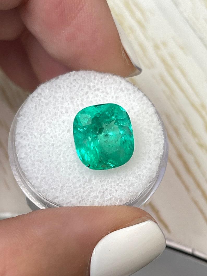 6.20 Carat Bright Green Colombian Emerald - Muzo Cushion Cut May Birthstone In New Condition For Sale In Jupiter, FL