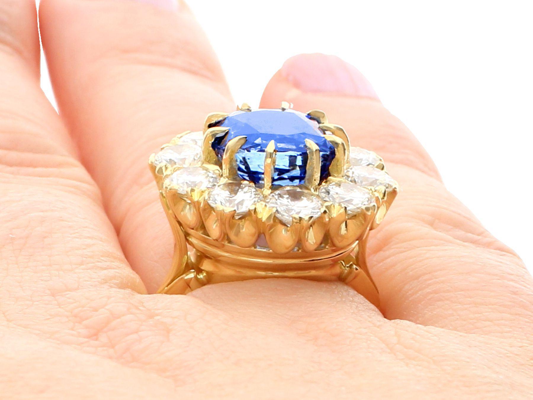 6.20 Carat Ceylon Sapphire and 3.20 Carat Diamond Gold Cluster Ring 4
