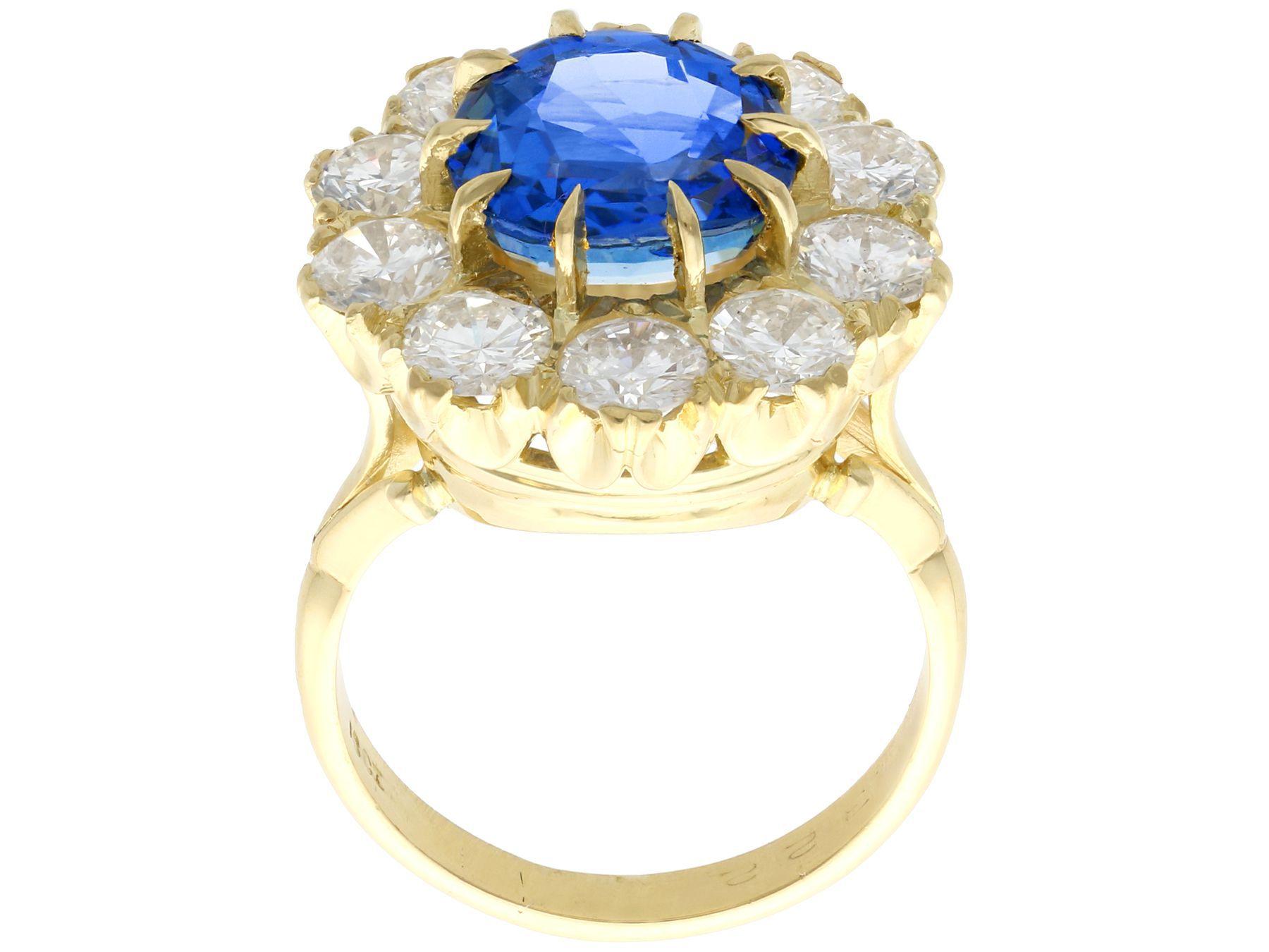 Women's 6.20 Carat Ceylon Sapphire and 3.20 Carat Diamond Gold Cluster Ring