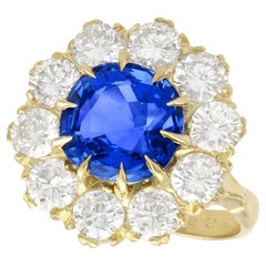 6.20 Carat Ceylon Sapphire and 3.20 Carat Diamond Gold Cluster Ring