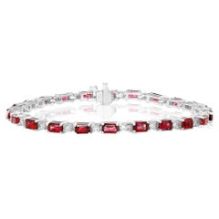 6.20 Carat Emerald Cut Ruby and Diamond Bracelet in 14K White Gold