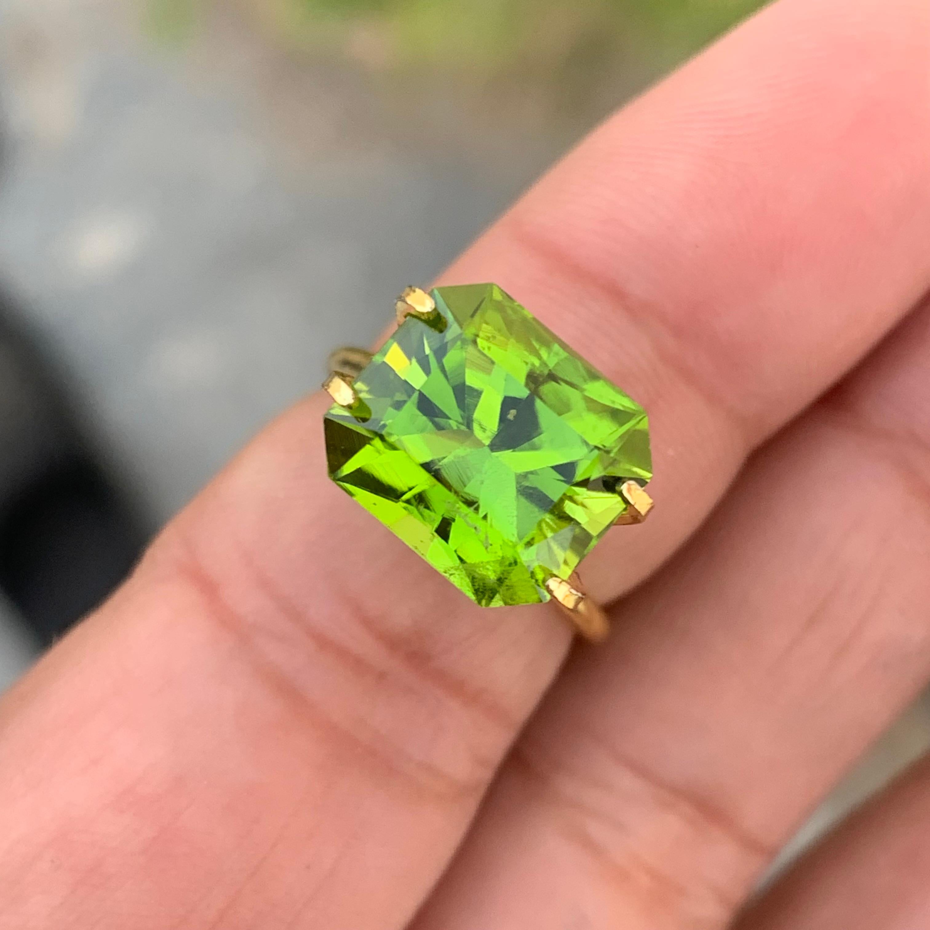 Emerald Cut 6.20 Carat Emerald Shape Precision Cut Faceted Apple Green Peridot 