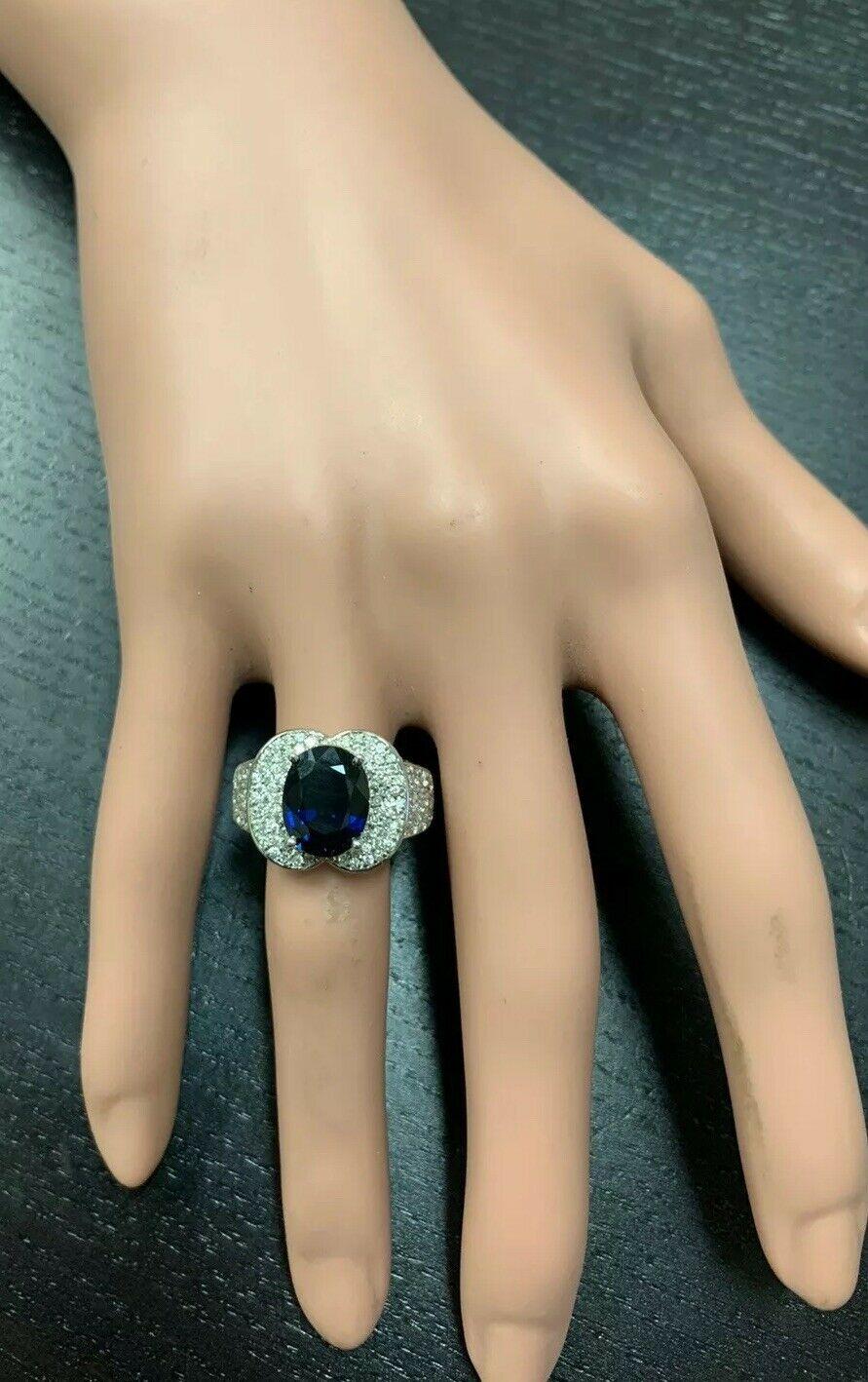 6.20 Carat Exquisite Natural Blue Sapphire and Diamond 14 Karat Solid White Gold For Sale 2