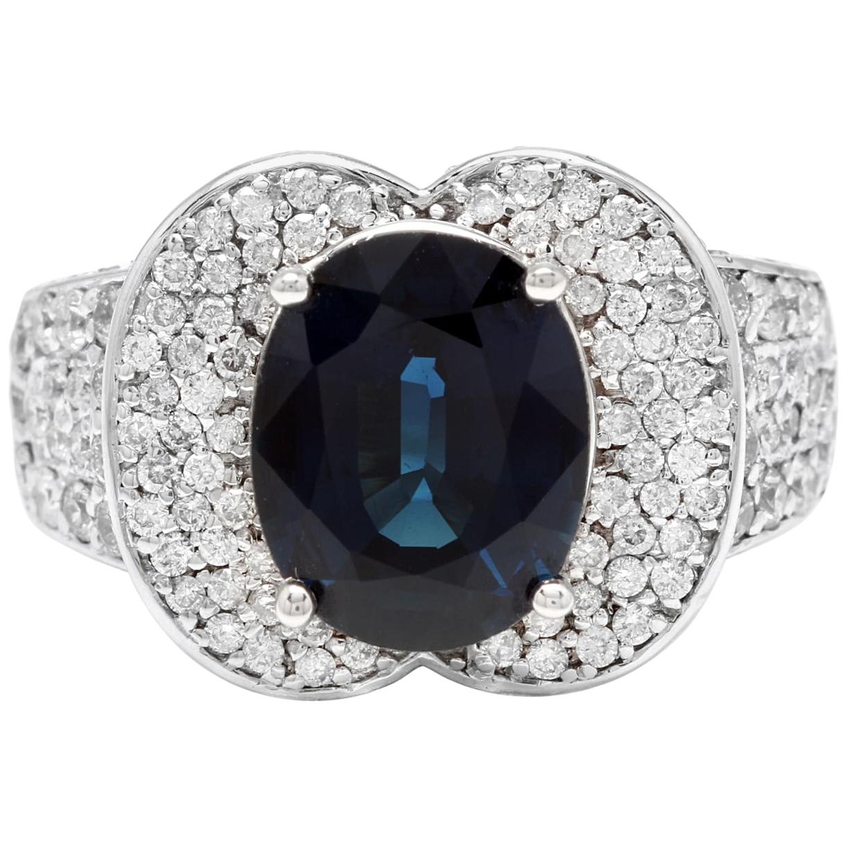 6.20 Carat Exquisite Natural Blue Sapphire and Diamond 14 Karat Solid White Gold For Sale