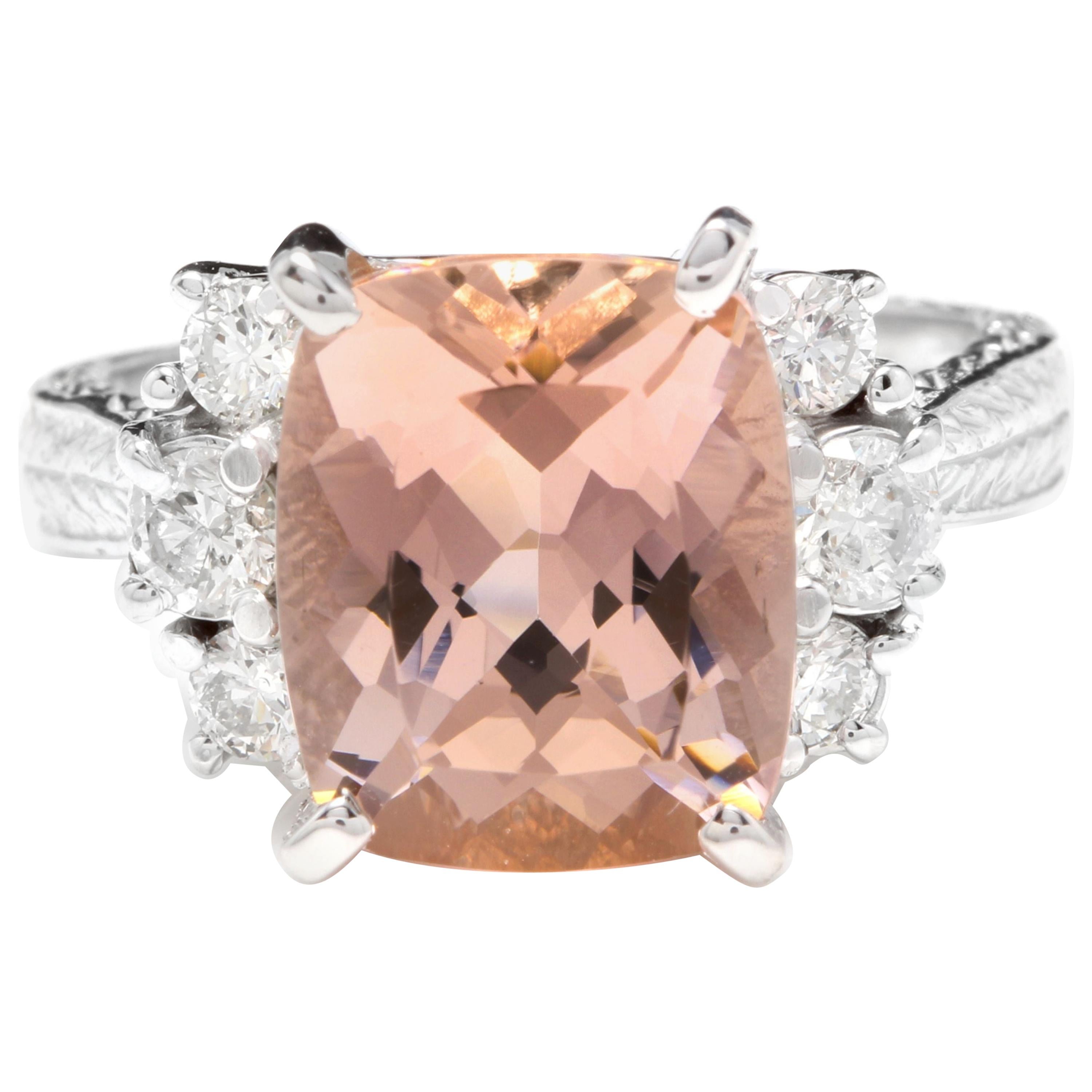 6.20 Carat Exquisite Natural Morganite and Diamond 14 Karat Solid Gold Ring For Sale