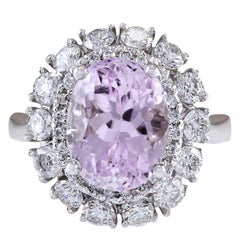 Kunzite Diamond Ring In 14 Karat White Gold 