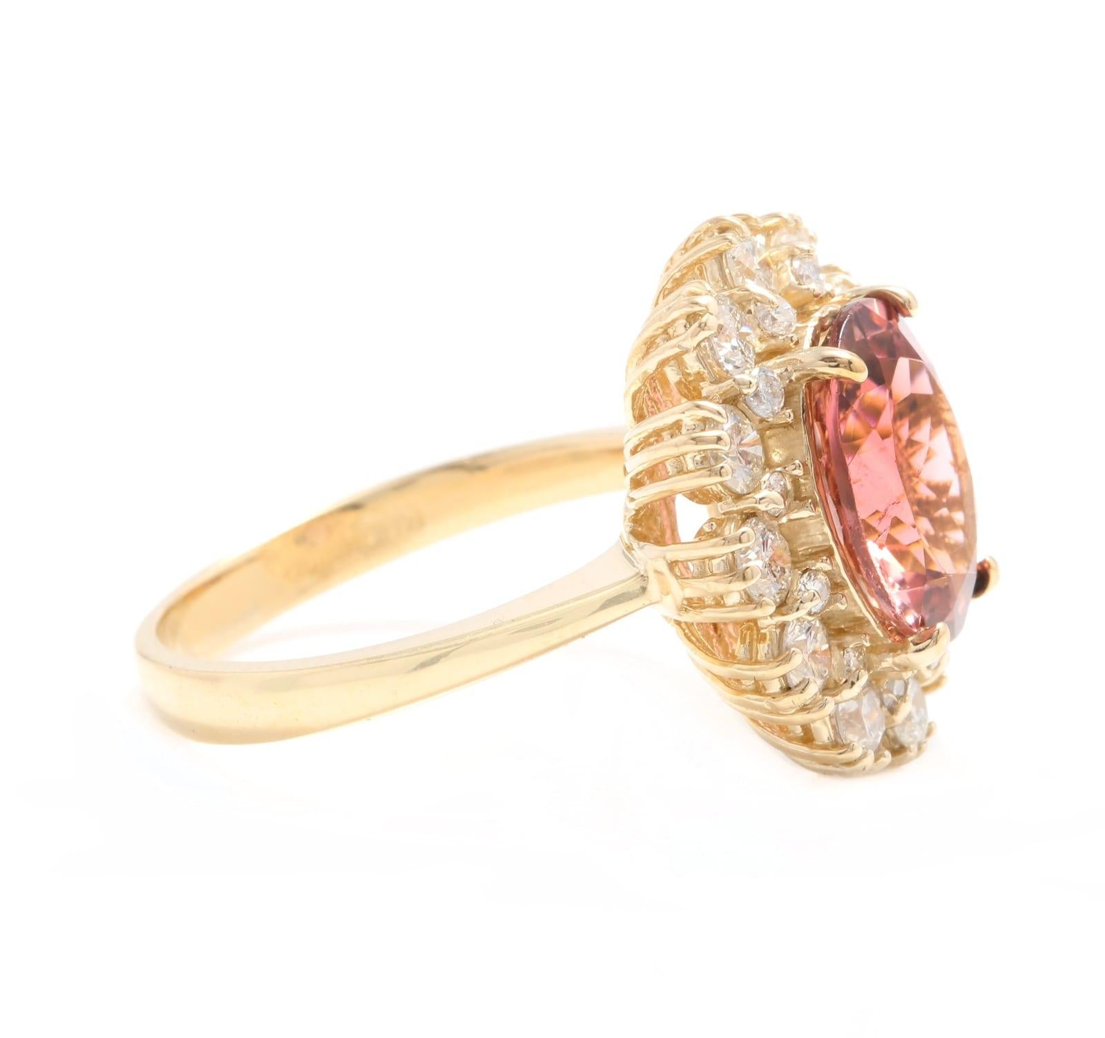 Mixed Cut 6.20 Carat Natural Looking Tourmaline and Diamond 14K Solid Yellow Gold Ring For Sale