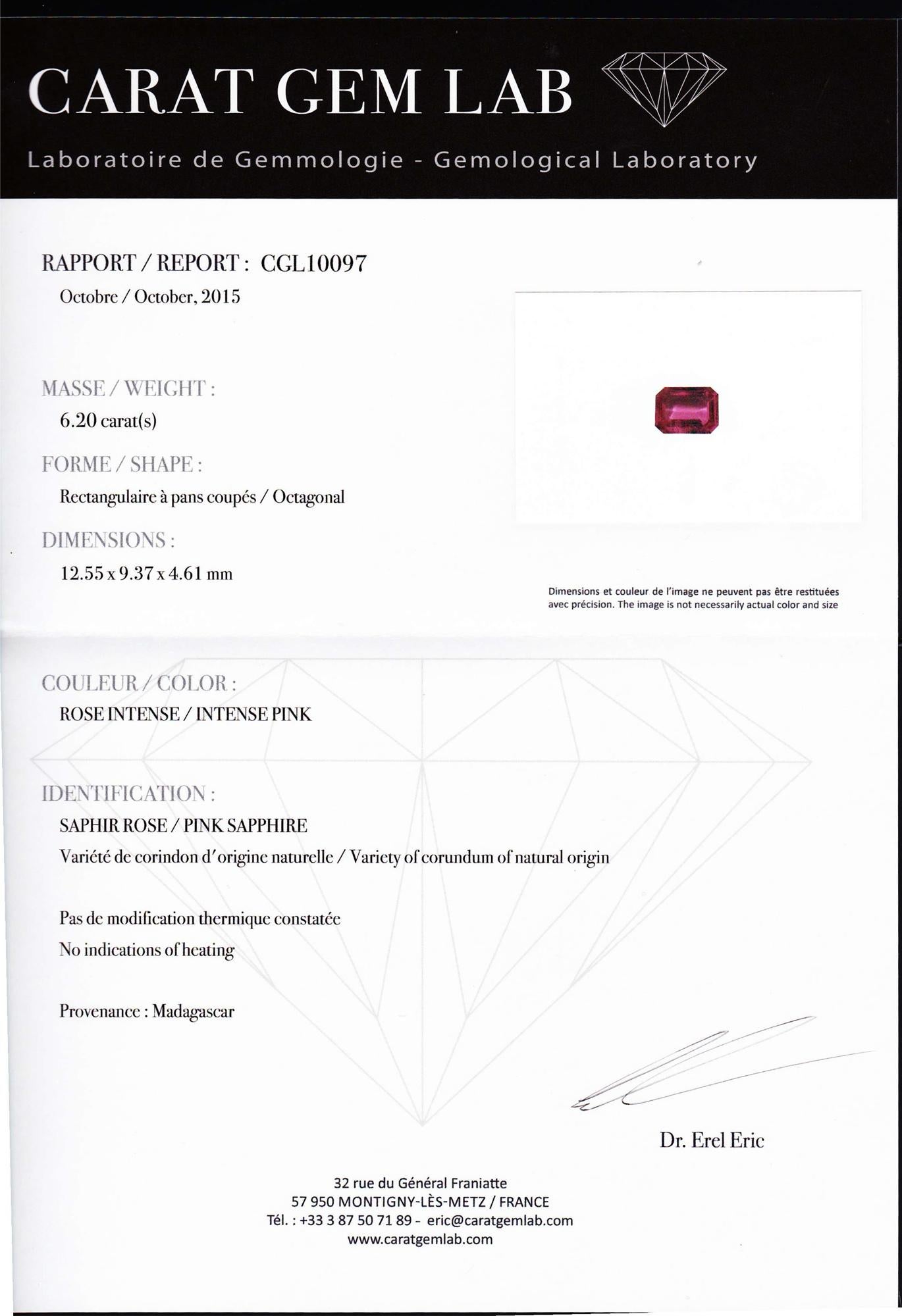 Emerald Cut 6.20 Carat Natural Pink Sapphire and Diamond Ring