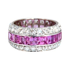 6.20 Carat Natural Pink Sapphires 3.40 Carat Diamonds Eternity Ring 14K Revolver