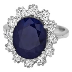 6.20 Carat Natural Sapphire and Diamond 14 Karat Solid White Gold Ring