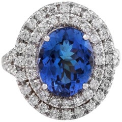 6.20 Carat Natural Very Nice Looking Tanzanite and Diamond 14K Solid White Gold