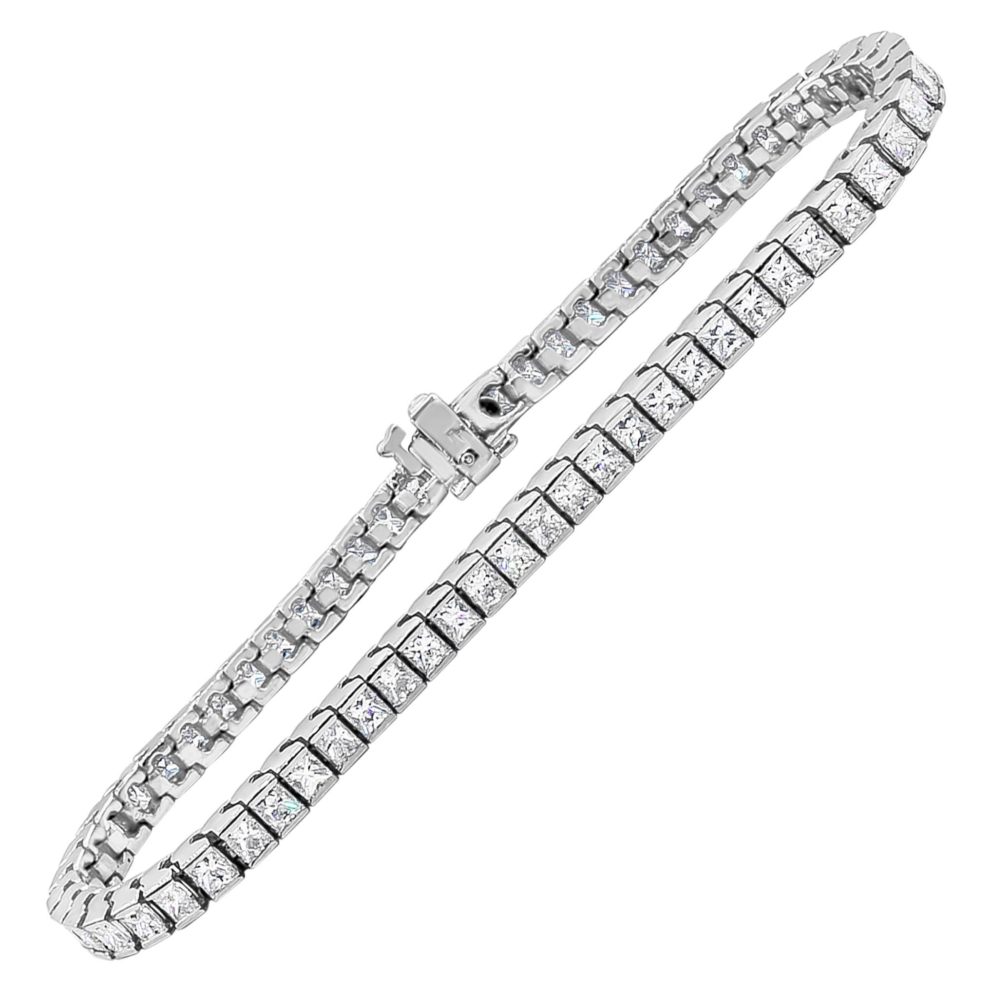 Roman Malakov 6.20 Carat Princess Cut Diamond Tennis Bracelet in Platinum
