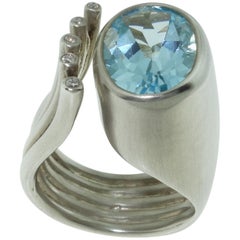 6.20 Carat Sky Blue Topaz and Diamond Solitaire Sterling Silver Ring