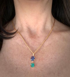 6.20 Carat Vintage Sapphire Emerald Drop Necklace 18 Karat