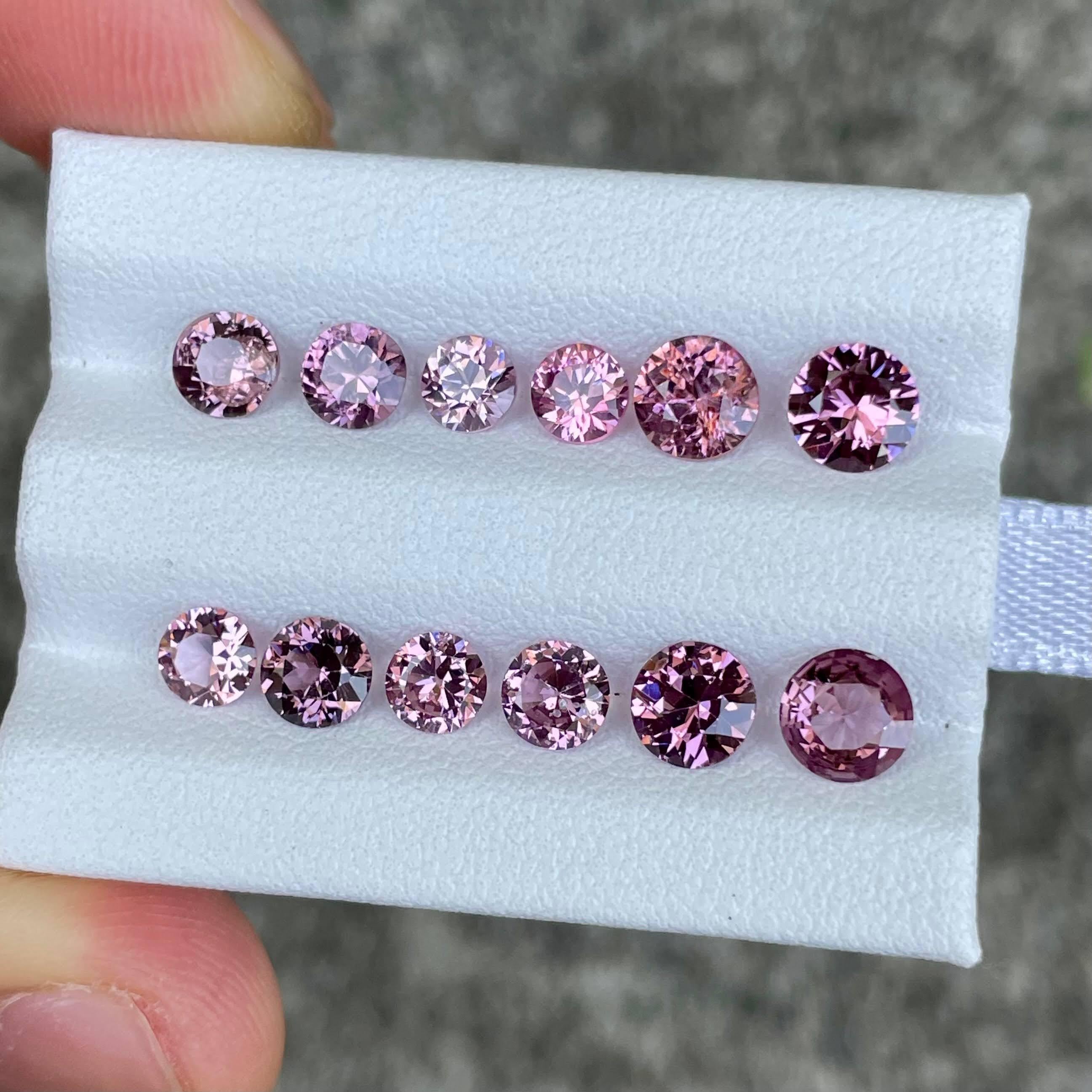 6,20 quilates Lote de 12 piezas de espinela rosa talla redonda de Birmania en venta 1
