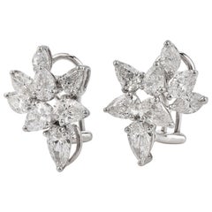 6.20 carats  Diamond Pear Marquise Cluster Platinum Clip on Earrings