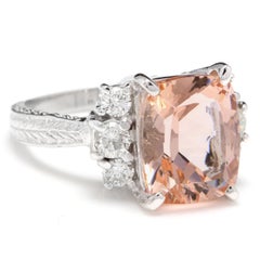 6.20 Carat Exquisite Natural Morganite and Diamond 14 Karat Solid Gold Ring