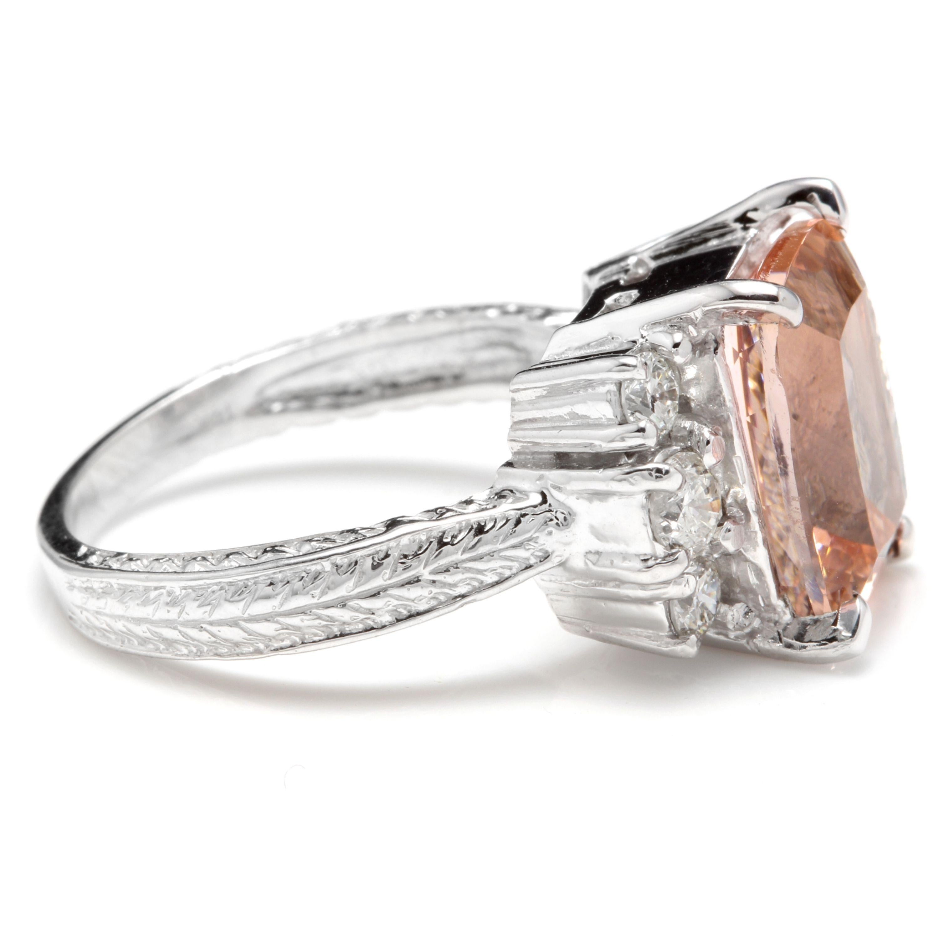 Rose Cut 6.20 Carat Exquisite Natural Morganite and Diamond 14 Karat Solid Gold Ring For Sale
