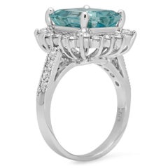 6.20 Carats Natural Aquamarine and Diamond 14K Solid White Gold Ring