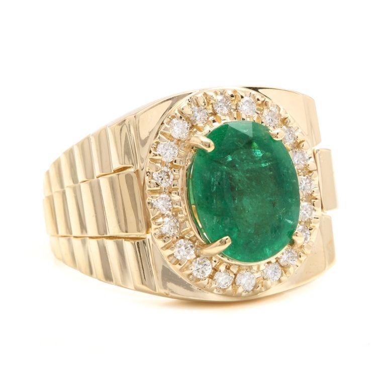 6.20 Carats Natural Emerald and Diamond 14K Solid Yellow Gold Men's Ring

Amazing looking piece!

Total Natural Round Cut Diamonds Weight: Approx. 0.70 Carats (color G-H / Clarity SI1-SI2)

Total Natural Emerald Weight is: Approx. 5.50ct

Emerald