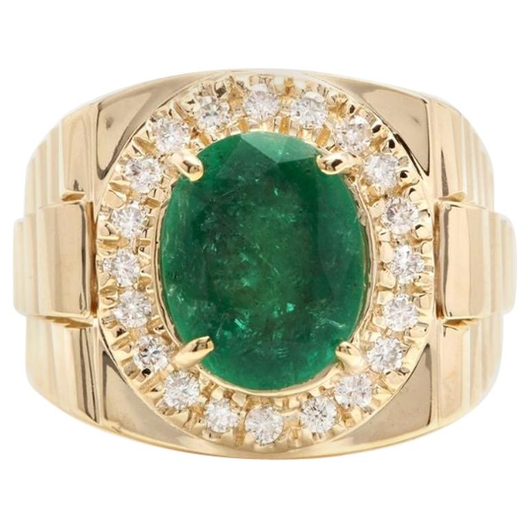 6.20 Carat Natural Emerald and Diamond 14 Karat Solid Yellow Gold Men's Ring For Sale