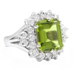 6.20 Carat Natural Peridot and Diamond 14 Karat Solid White Gold Ring