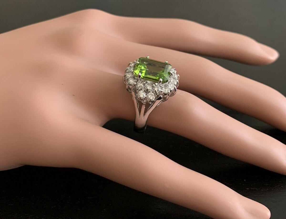 6.20 Carat Natural Peridot and Diamond 14 Karat Solid White Gold Ring For Sale 1