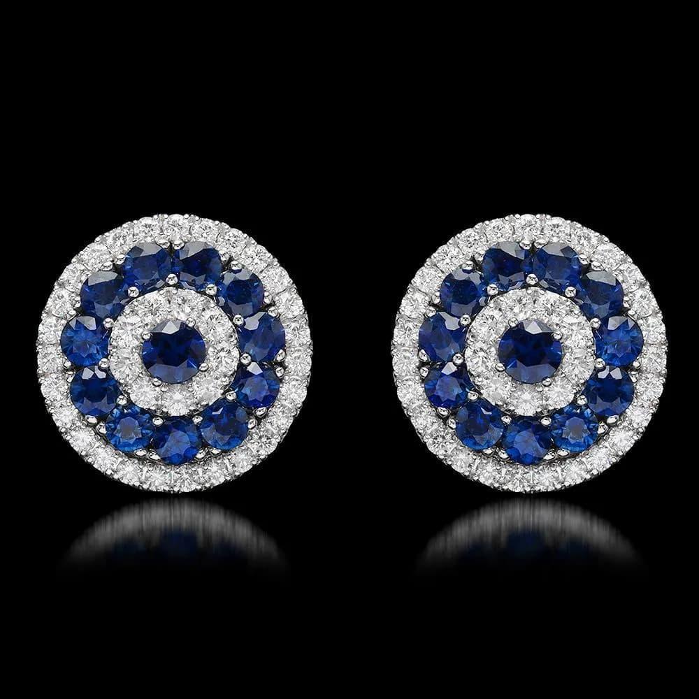 Mixed Cut 6.20 Carats Natural Sapphire and Diamond 14K Solid White Gold Earrings For Sale