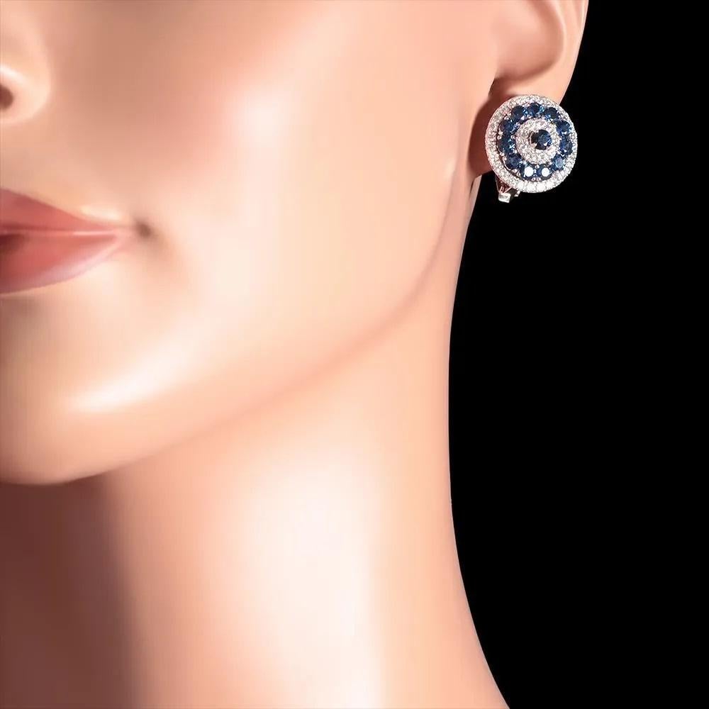 6.20 Carats Natural Sapphire and Diamond 14K Solid White Gold Earrings In New Condition For Sale In Los Angeles, CA