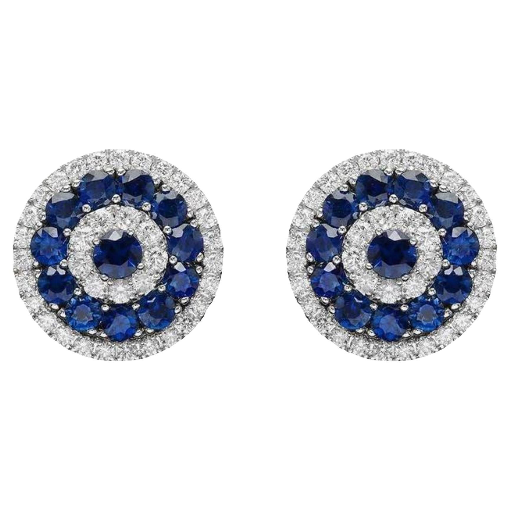 6.20 Carats Natural Sapphire and Diamond 14K Solid White Gold Earrings