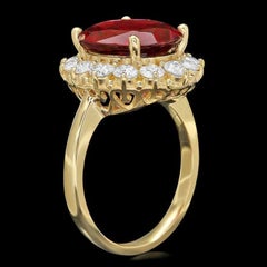 6.20 Carats Natural Tourmaline and Diamond 14k Solid Yellow Gold Ring