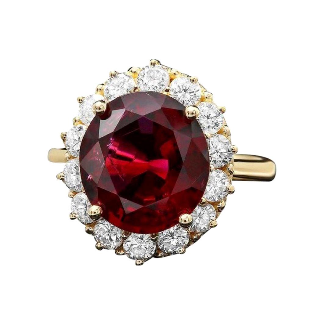 6.20 Carats Natural Tourmaline and Diamond 14k Solid Yellow Gold Ring For Sale