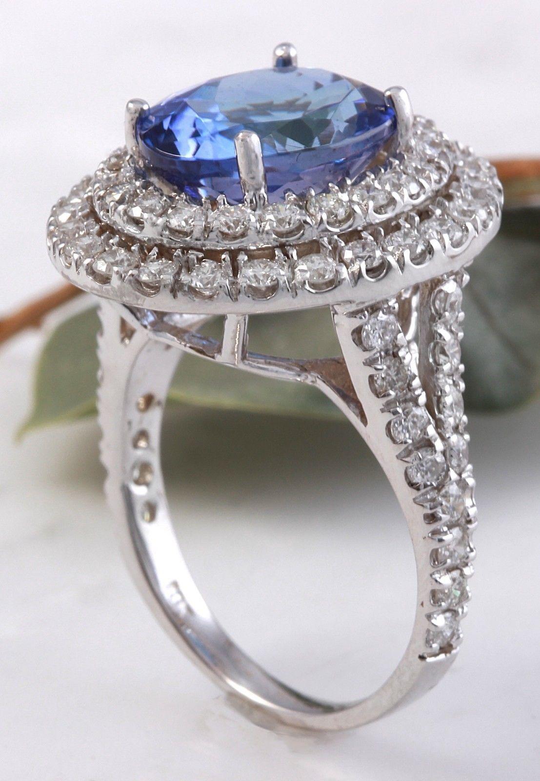 Or blanc massif 14 carats avec tanzanite naturelle de 6,20 carats, très belle apparence et diamants Neuf - En vente à Los Angeles, CA