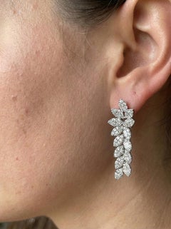 6.20 Ct. 18K White Gold Diamond Cluster Drop Earrings