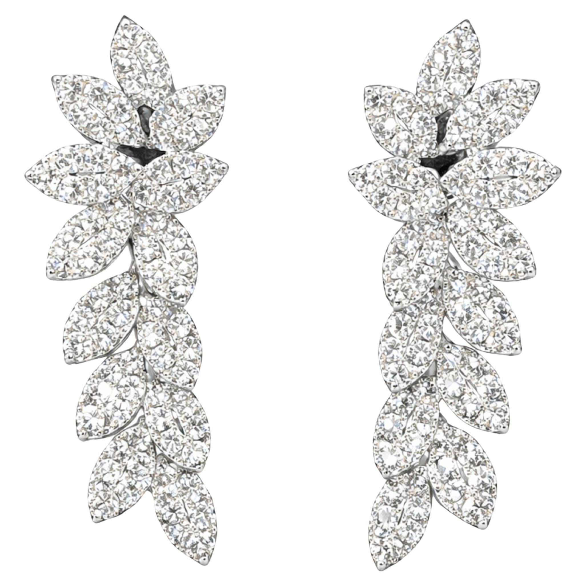 6.20 Ct. 18K White Gold Diamond Cluster Drop Earrings