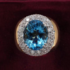 6.20 Ct Aquamarine 1.60 Ct Diamond Retro Ring