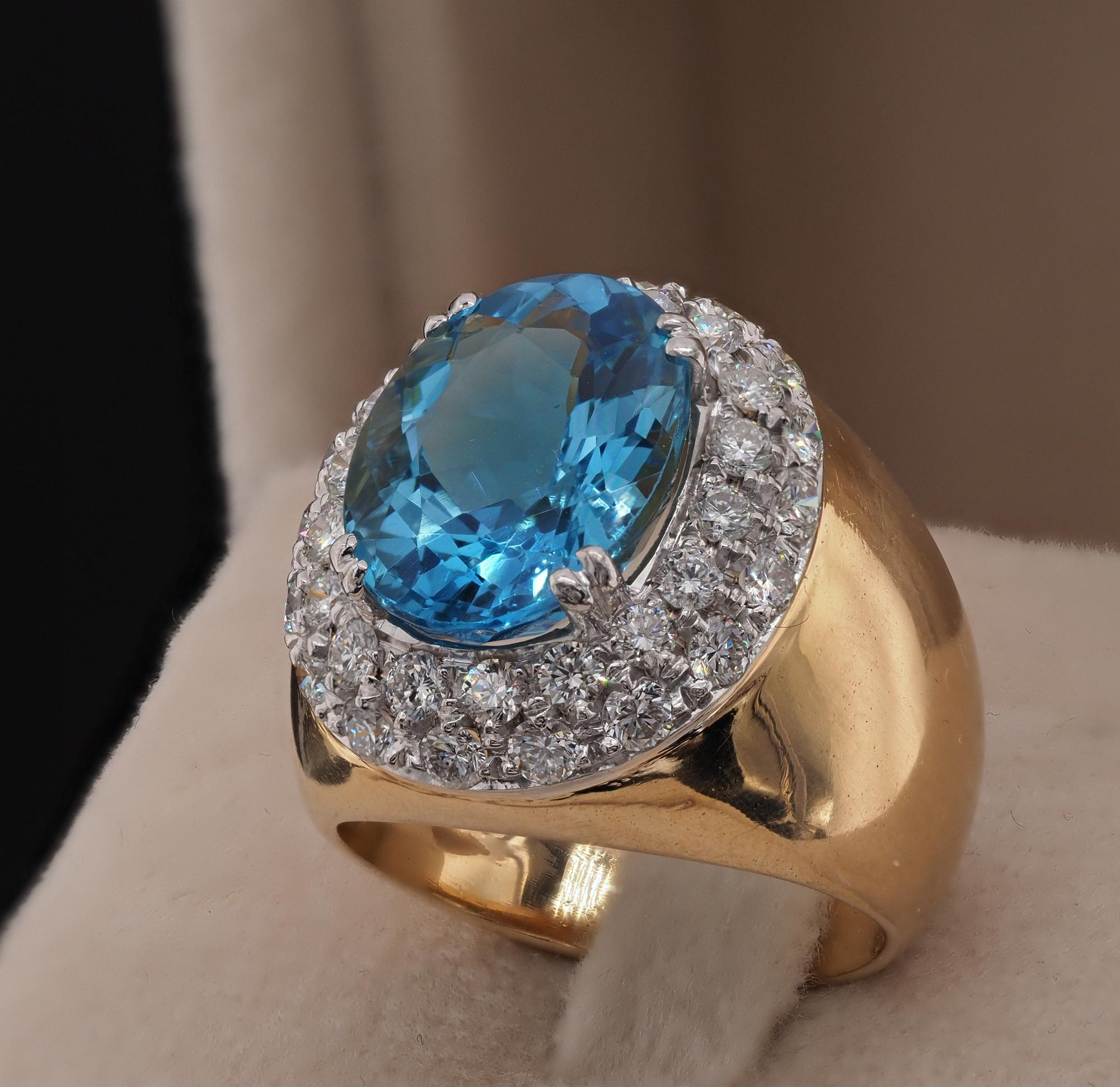 6.20 Ct Aquamarine 1.60 Ct Diamond Retro Ring In Good Condition For Sale In Napoli, IT