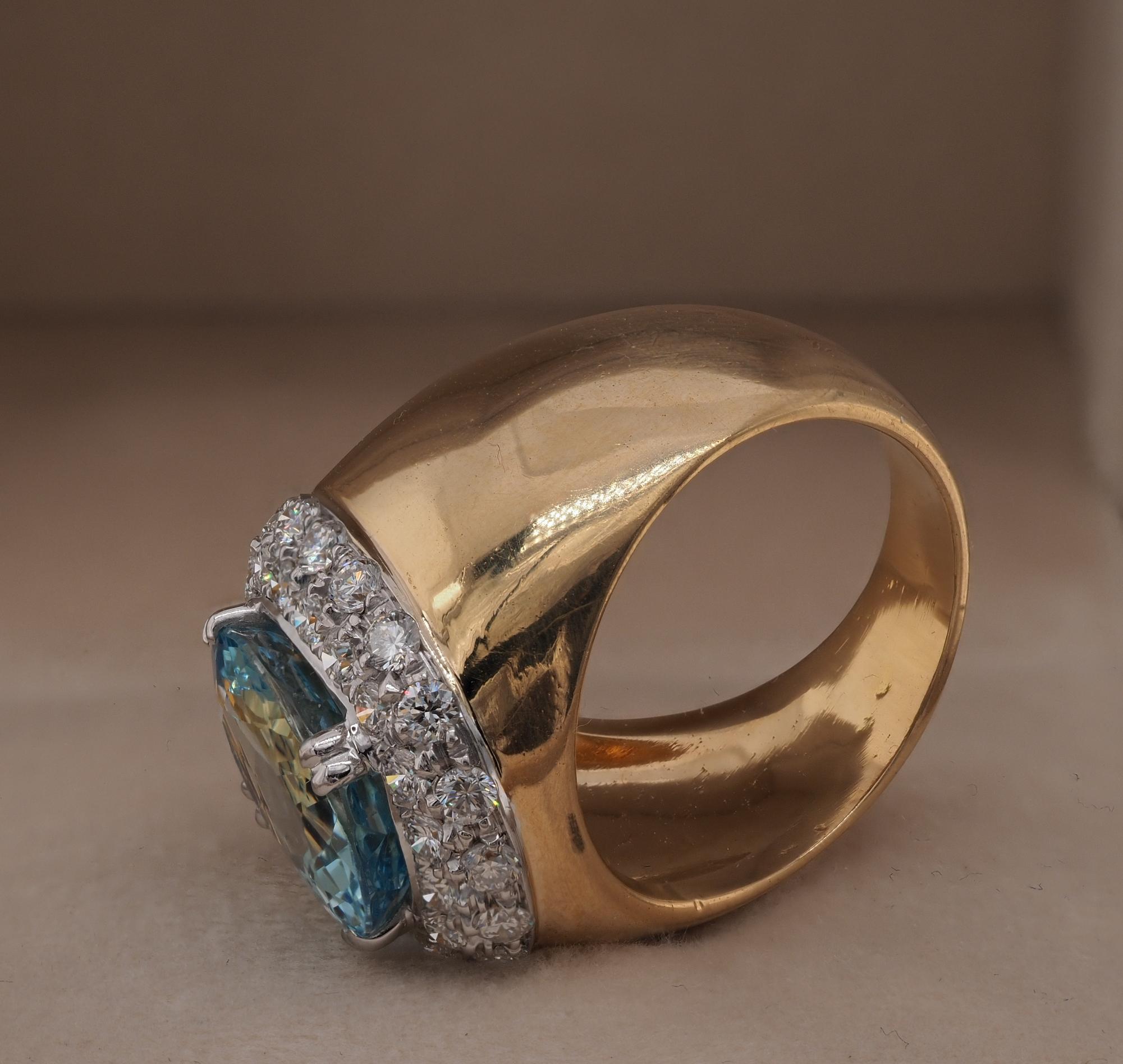 6.20 Ct Aquamarine 1.60 Ct Diamond Retro Ring Bon état - En vente à Napoli, IT