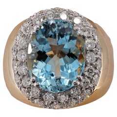 6.20 Ct Aquamarine 1.60 Ct Diamond Vintage Ring